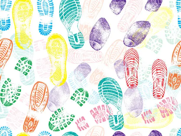 Vector illustration of Colorful seamless pattern of shoe prints (footprints). Vector illustration