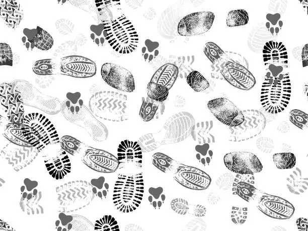 Vector illustration of Seamless background of footprints and animal footprints. Vector illustration