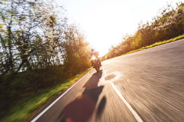 istock Motorcycle driver riding in European road 1144649728