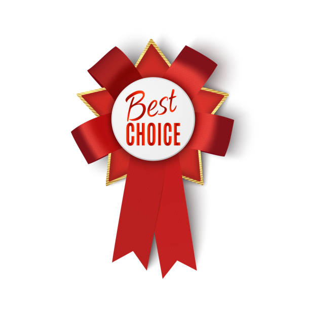 istock Realistic red fabric award ribbon isolated on white background. Best choice. Vector illustration. 1144650553