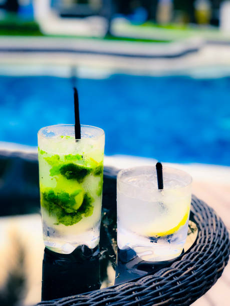 istock Luxurious cocktails and snacks at a pool 1144652487