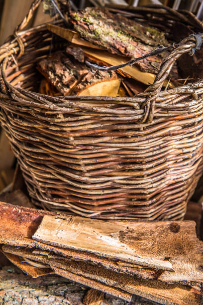 istock Wood in a wicker basket 1144654137