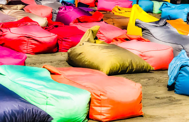 istock colorful bean bags on a public beach in Bali 1144655298