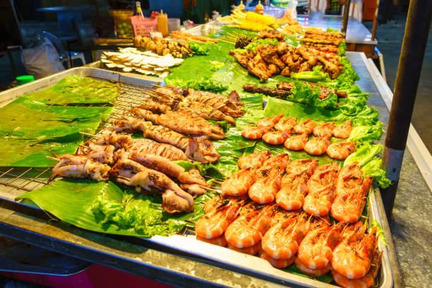 istock Seadood grill on street market in Thailand. 1144659384
