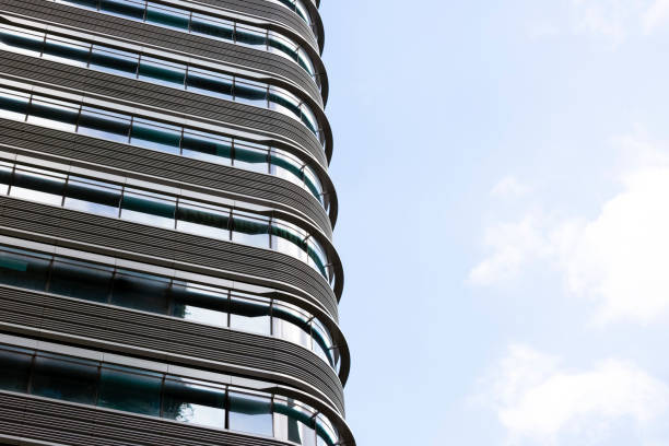 istock Low angle view of modern apartment building, sky background with copy space 1144661955