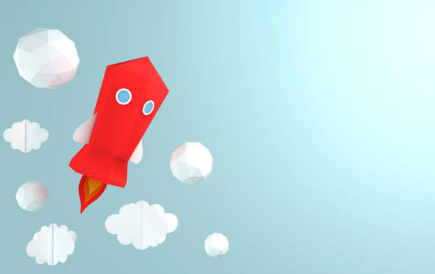 istock Paper art of space shuttle launch to the sky. Blue sky, fluffy clouds. Rocket launch. Start up business concept and exploration idea. Science inspiration in paper art style 1144662368