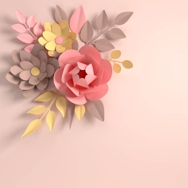 istock Paper elegant pastel colored flowers on white background. Valentine's day, Easter, Mother's day, wedding greeting card. 3d render digital spring or summer flowers illustration in paper art style. 1144662406