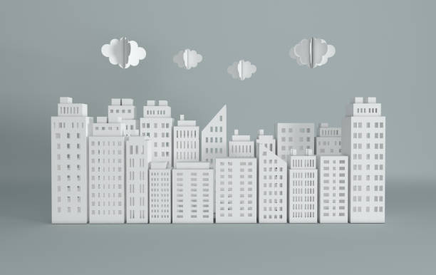 istock White paper skyscrapers and clouds. Achitectural building in panoramic view. Modern city skyline building industrial paper art landscape skyscraper offices. 3d rendering illustration 1144663612