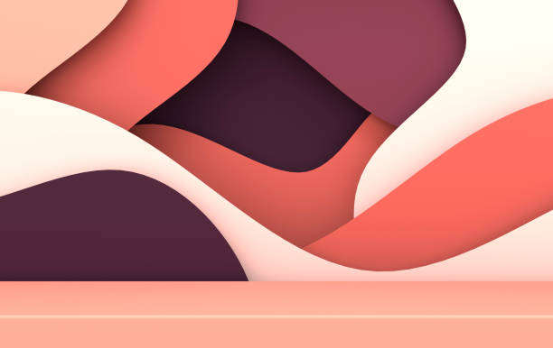 3d rendered scene with paper waves and podium. Platform for product presentation, mock up background. Abstract composition in modern paper art style