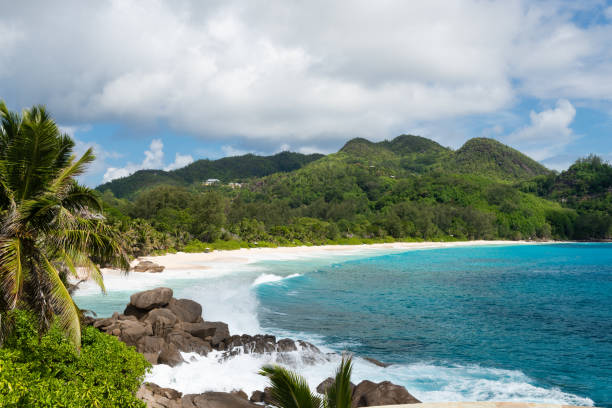 istock Beautiful green lagoon view at Seychelles island 1144666476