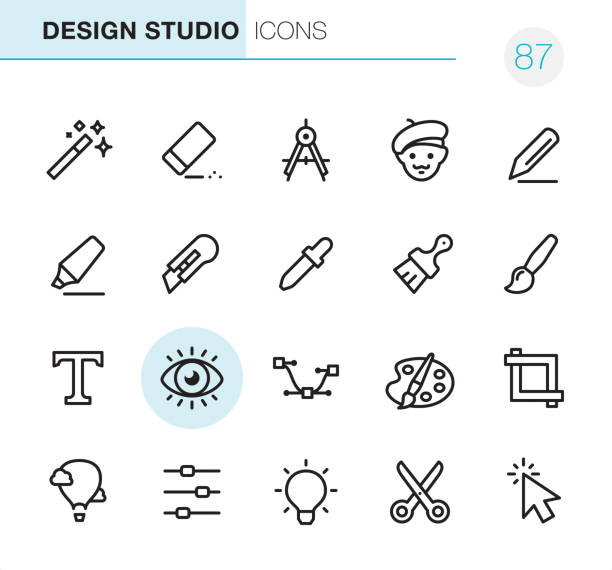 design studio-pixel perfekte ikonen - palette knife painting stock-grafiken, -clipart, -cartoons und -symbole