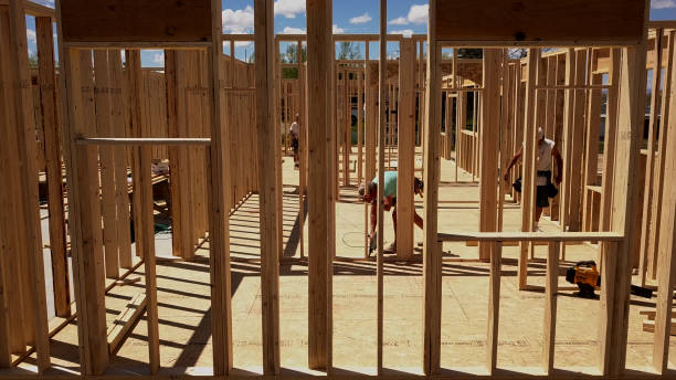 istock Drone View of a Home being Framed by Carpenters 1144671434
