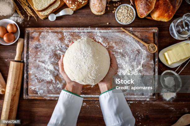 Artisanal Bakery Artisan Chef Hands Kneading Dough Stock Photo - Download Image Now