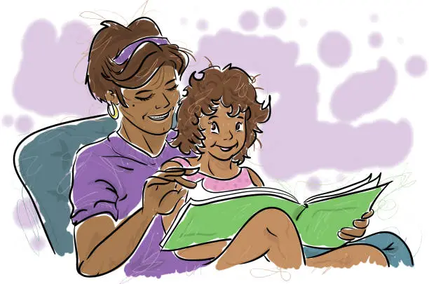 Vector illustration of Latina Mother Reading to her Daughter