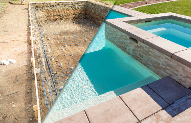 Before and After Pool Build Construction Site Before and After Pool Build Construction Site. digging photos stock pictures, royalty-free photos & images