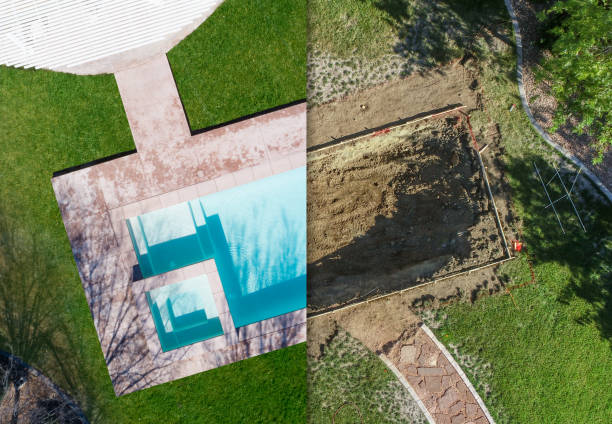 istock Aerial of Before and After Pool Build Construction Site 1144675508