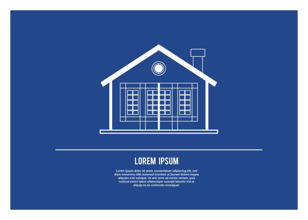 ブルー perint スタイルのホームビルディングイラスト - built exterior点のイラスト素材／クリップアート素材／マンガ素材／アイコン素材