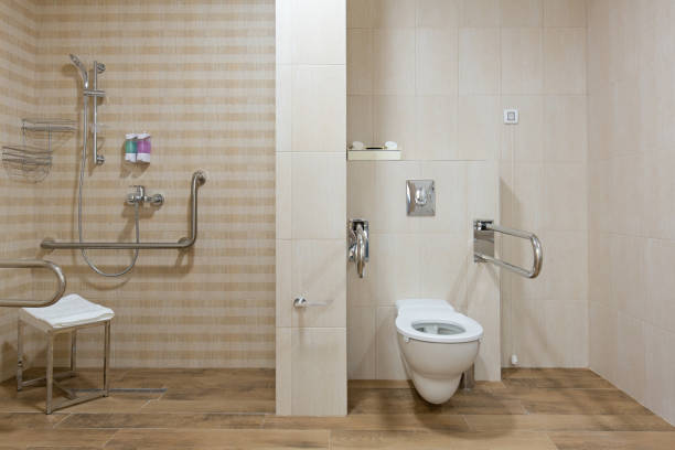 Interior of a bathroom for handicapped people stock photo