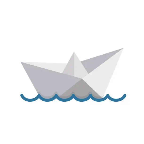 Vector illustration of Paper boat sailing on water causing waves and ripples.