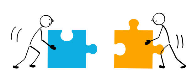 Two people puzzle and connection Two people puzzle and connection coupling stock illustrations