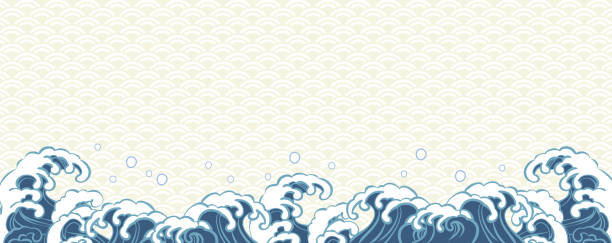 Illustration of beautiful waves in japan Illustration of beautiful waves in japan nihonga stock illustrations