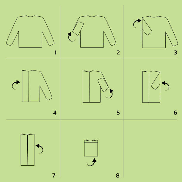 Sweater Folding Tutorial Sequence Cartoon Vector Illustration Clothes Folding Tutorial EPS10 File Format folded sweater stock illustrations