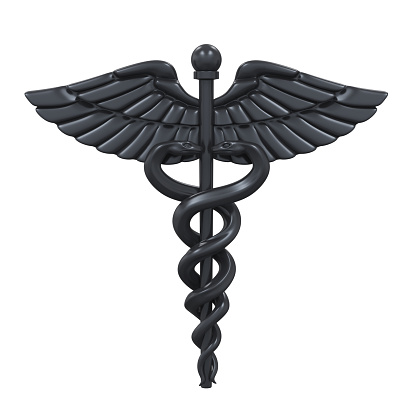 Caduceus Medical Symbol isolated on white background. 3D render