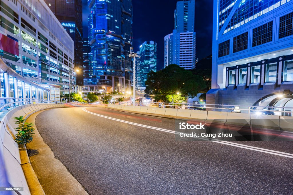 Night City Street Of Hong Kong Central Stock Photo - Download Image Now