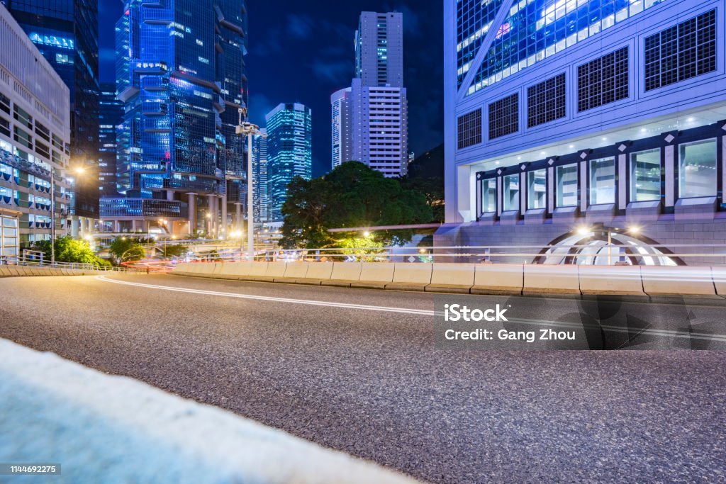Night City Street Of Hong Kong Central Stock Photo - Download Image Now