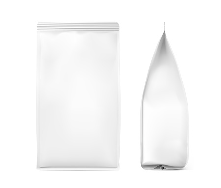 Package Backside Layout Vertical Package With Sealed Edges Frontal And Side View Stock ...
