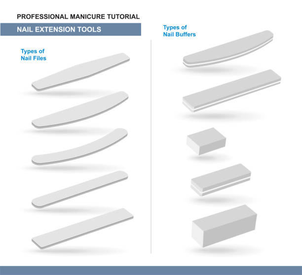 illustrations, cliparts, dessins animés et icônes de différents types de limes à ongles et tampons à ongles. manucure et pédicure outils de soins. illustration vectorielle - nail file