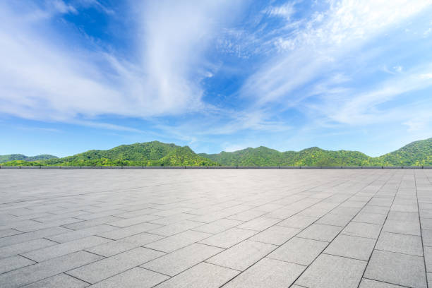istock Empty floor and green mountain natural landscape 1144700254