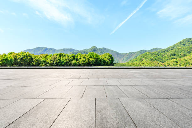 istock Empty floor and green mountain natural landscape 1144700416