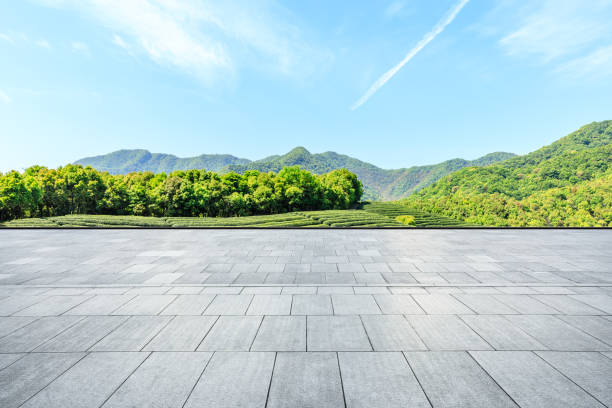 istock Empty floor and green mountain natural landscape 1144700418