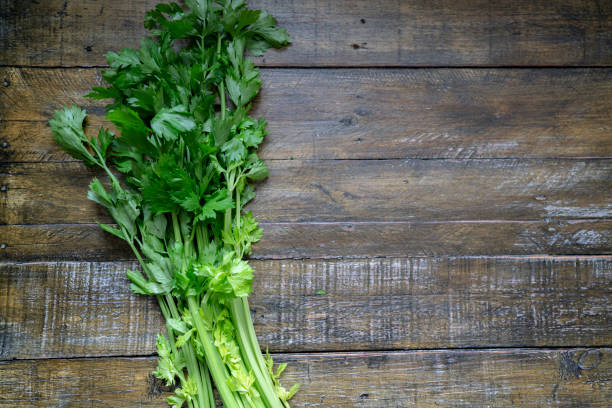 istock vibrant colors of fresh vegetables on table：Celery 1144703347