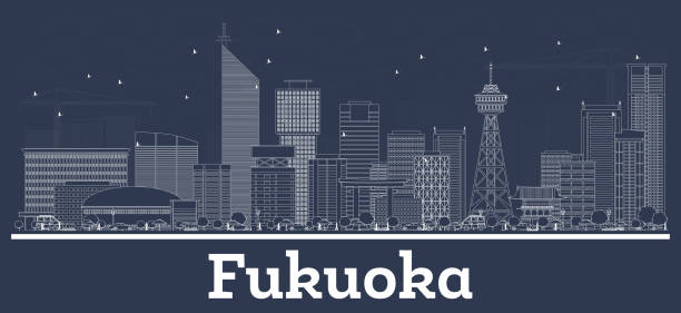 Outline Fukuoka Japan City Skyline with White Buildings. Outline Fukuoka Japan City Skyline with White Buildings. Vector Illustration. Business Travel and Concept with Modern Architecture. Fukuoka Cityscape with Landmarks. fukuoka city stock illustrations