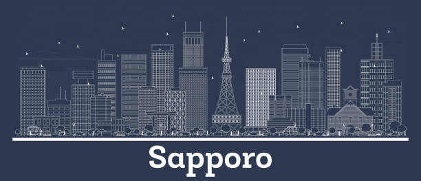 白い建物で札幌ジャパンシティのスカイラインを描きます。 - 北海道点のイラスト素材／クリップアート素材／マンガ素材／アイコン素材