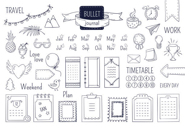 Journal Hand Drawn Elements Notebook Doodle Bullets Schedule Calendar Diary Sketch Line Elements Vector Doodle Bullet Stock Illustration - Download Image Now - iStock journal-hand-drawn-elements-notebook-doodle-bullets-schedule-calendar-diary-sketch-line-elements-vector-doodle-bullet-stock-illustration-download-image-now-istock