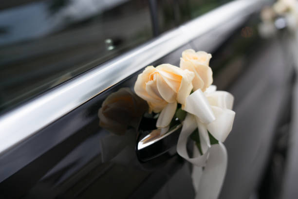 istock Floral wedding decoration on car 1144716465