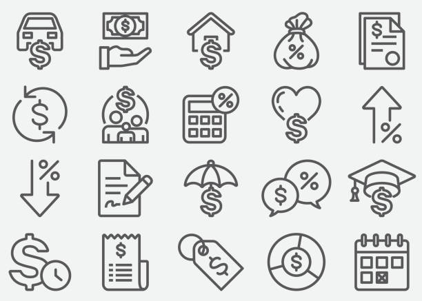 illustrazioni stock, clip art, cartoni animati e icone di tendenza di icone riga prestito - house currency expense finance
