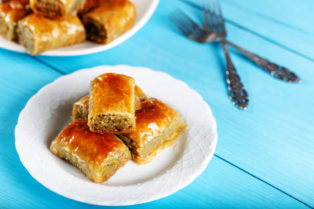 istock Turkish Dessert Baklava with on wooden background 1144721914