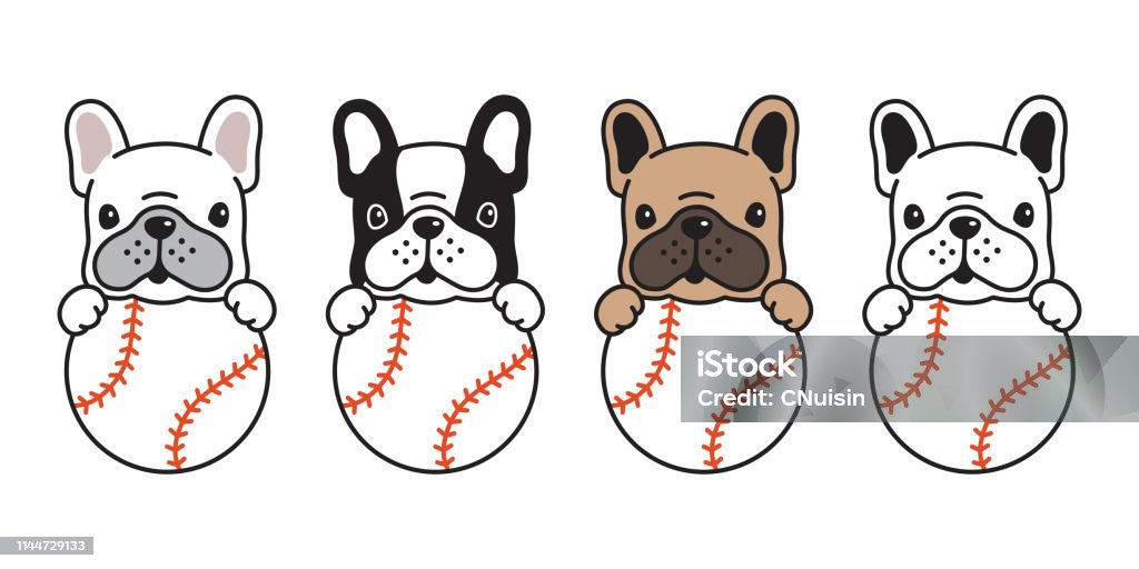 dog vector french bulldog baseball icon ball character cartoon pet logo puppy illustration Animal stock vector