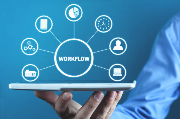 istock Man with white digital tablet. Workflow. Business concept 1144730690