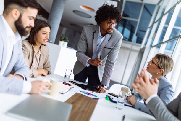 istock Young businessman giving presentation in the office 1144730766