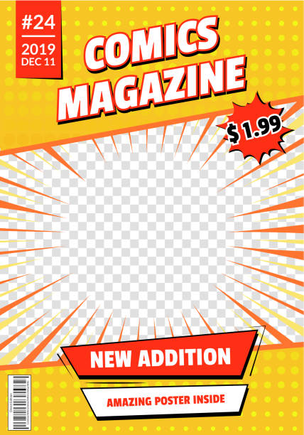 Comic Book Cover Page Empty Template Mockup Design. Vector Comic Book Cover Page Empty Template Clean Mockup Design Vintage Edition Concept. Vector illustration of Graphic Magazine comic book layout stock illustrations