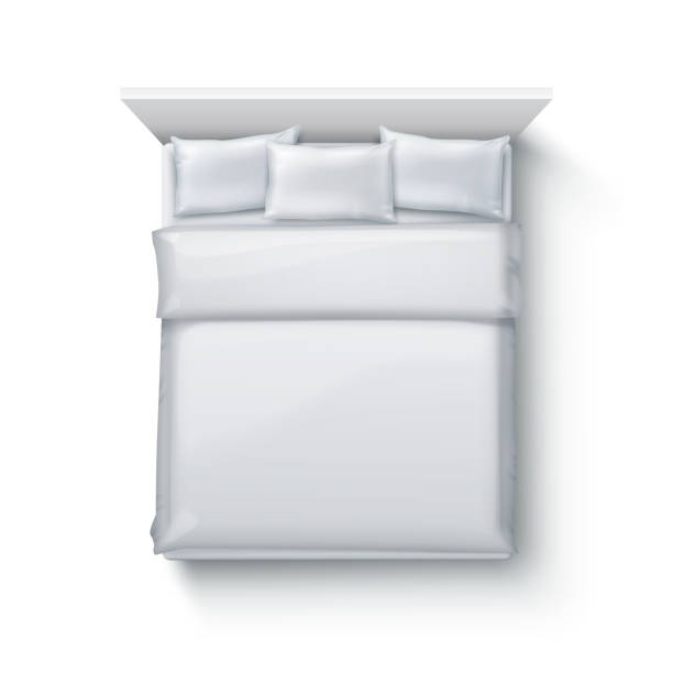 ilustrações, clipart, desenhos animados e ícones de vector a ilustração da cama dobro com duvet, fundamento e descansos macios no fundo branco - mattress bed cushion isolated