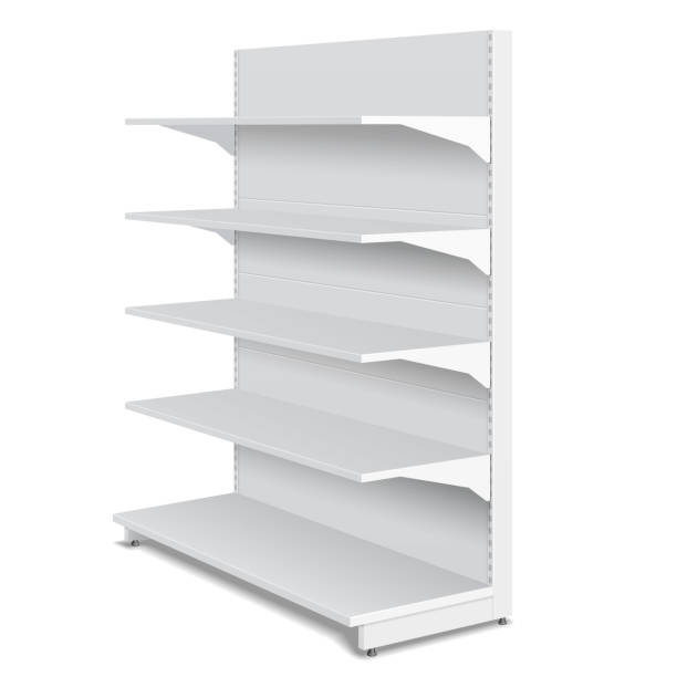 istock White Blank Empty Showcase Displays With Retail Shelves Products On White Background Isolated. Ready For Your Design. Product Packing. Vector EPS10 1144735643