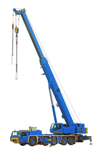 istock Large blue crane truck. White background. 1144736407