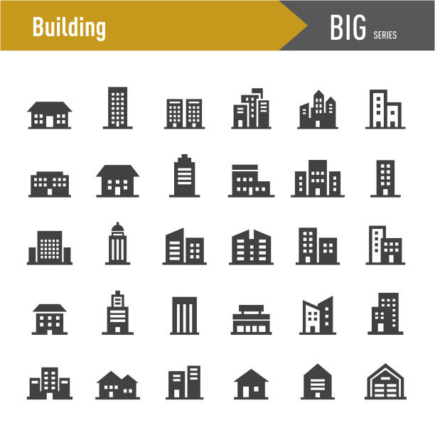 icons bauen-große serie - office building stock-grafiken, -clipart, -cartoons und -symbole