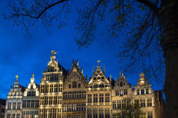 Photo of old town antwerp belgium in the evening